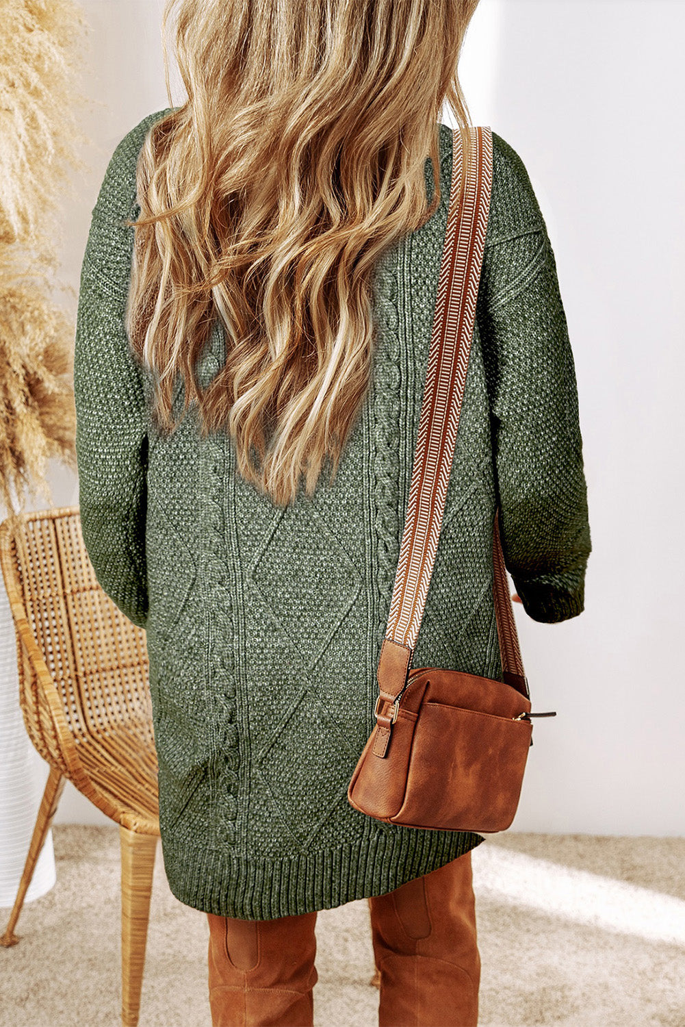 Oatmeal Cable Knit Drop Shoulder Loose Fit Sweater Dress