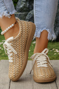 Gold Stylish Woven Lace Up Flat Shoes