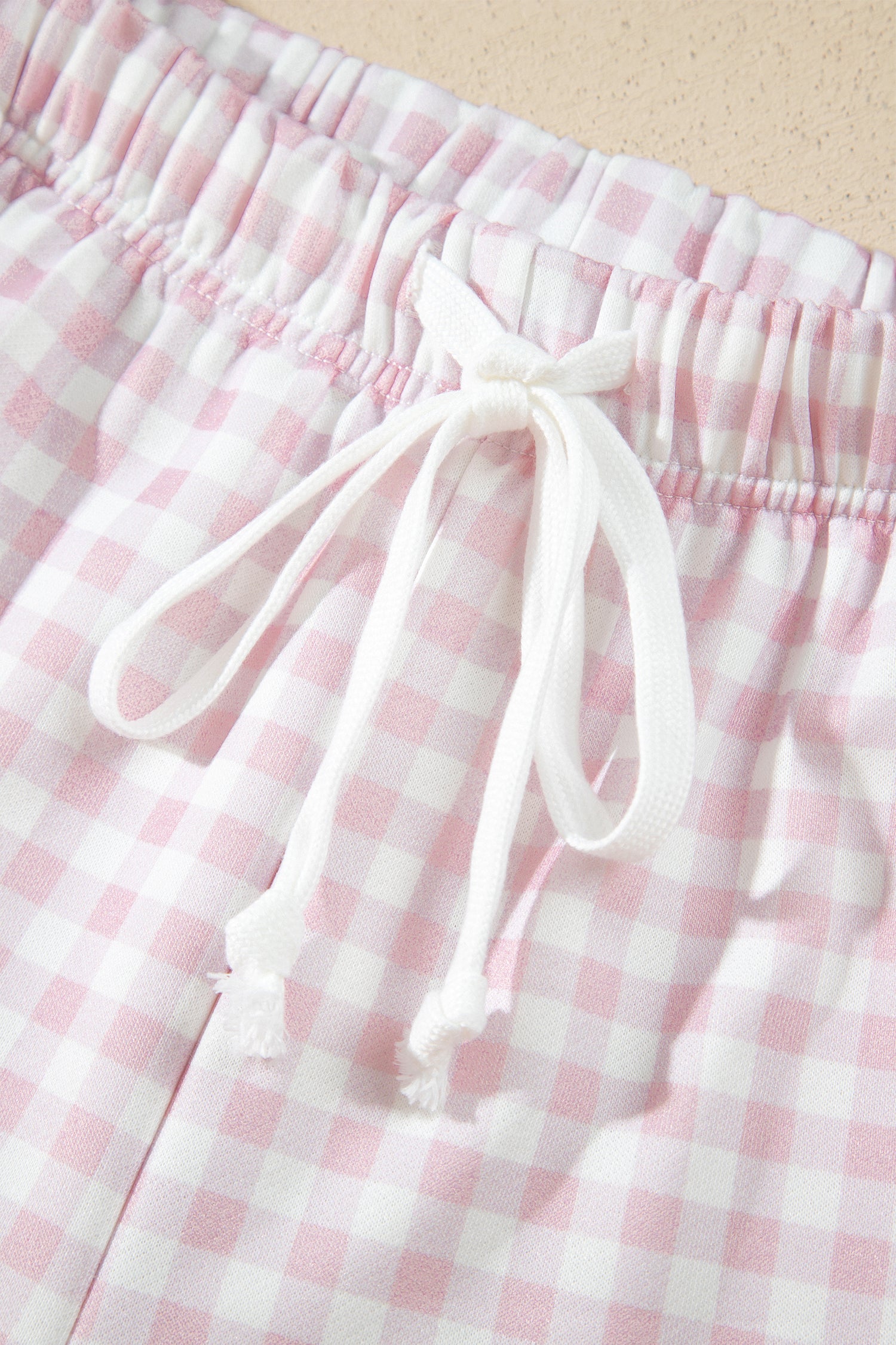 Pink Plaid Baggy Pullover Drawstring Casual Shorts 2pcs Outfit