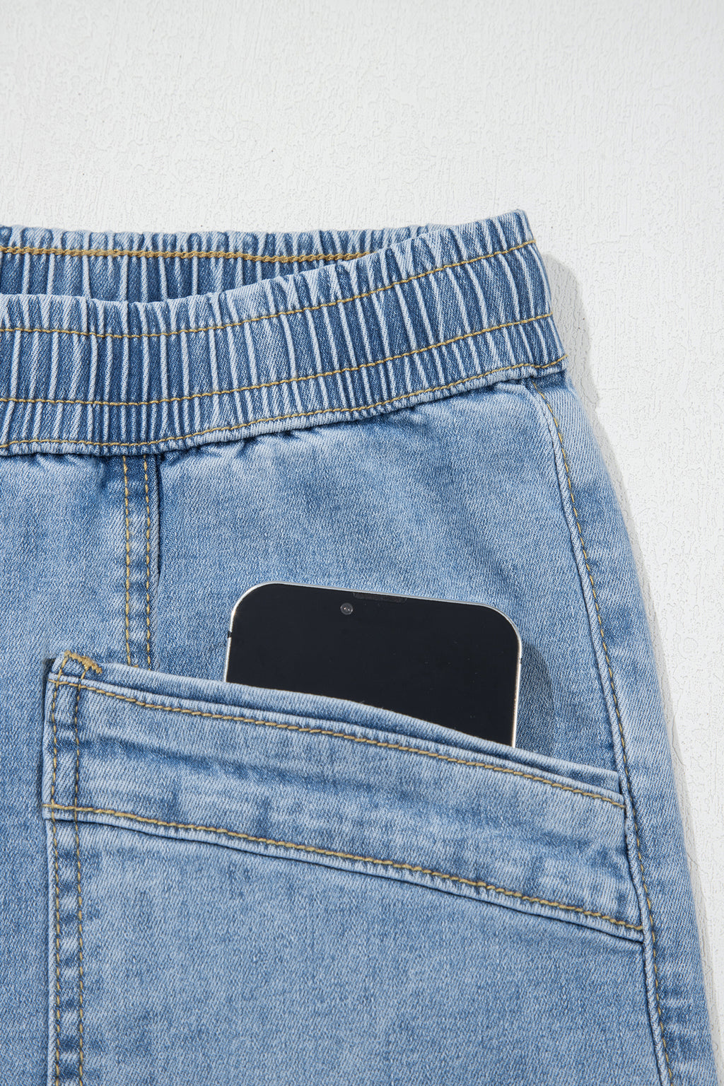 Beau Blue Drawstring Waist Wide Leg Ankle Length Jeans