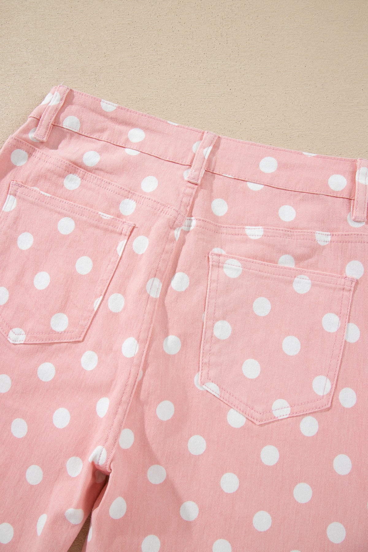 Pink Polka Dot Casual Slim Fit Jeans