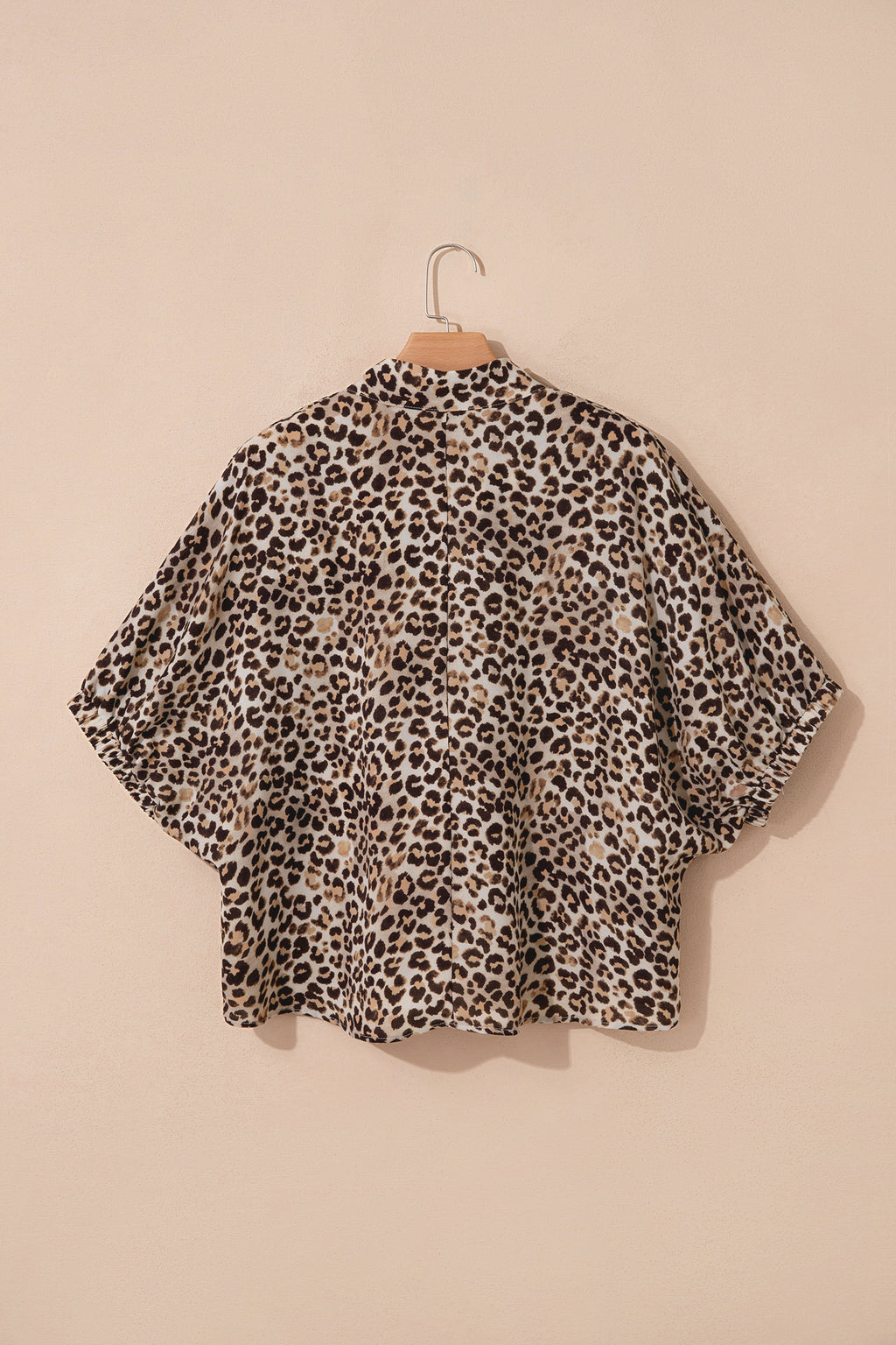 Leopard Contrast Trim V Neck Half Sleeve Western Dolman Blouse