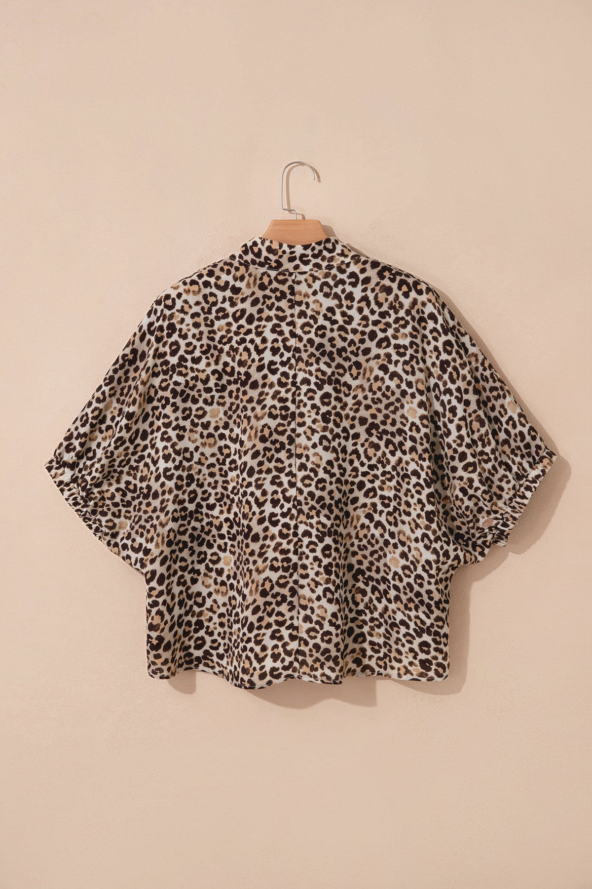 Leopard Contrast Trim V Neck Half Sleeve Western Dolman Blouse