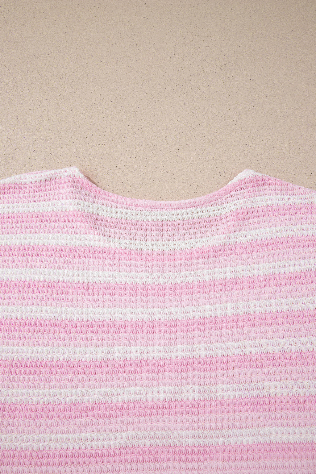 Pink Striped Print Waffle Knit T Shirt