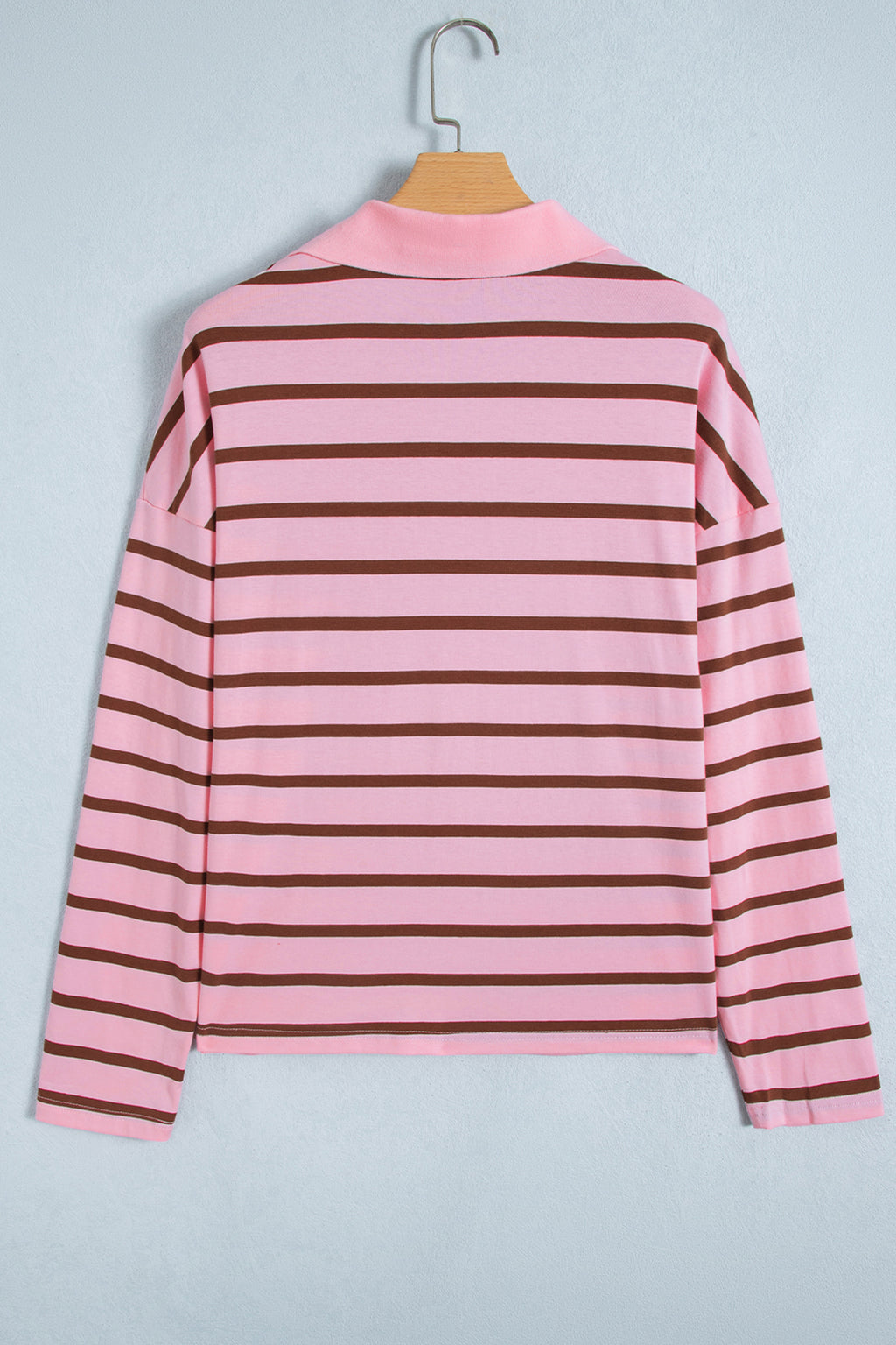 Pink Stripe Striped Long Sleeve Collar Shift Top