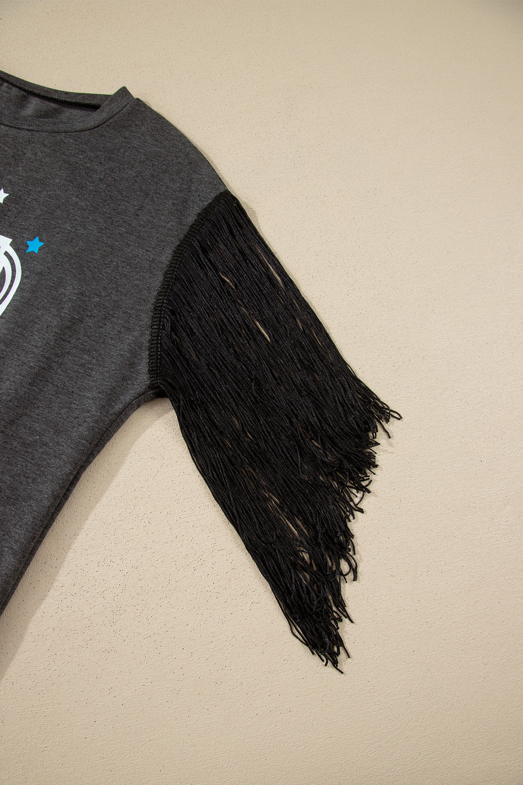 Carbon Grey YEE HAW Boots STATE OF MIND Fringed Sleeve Tee