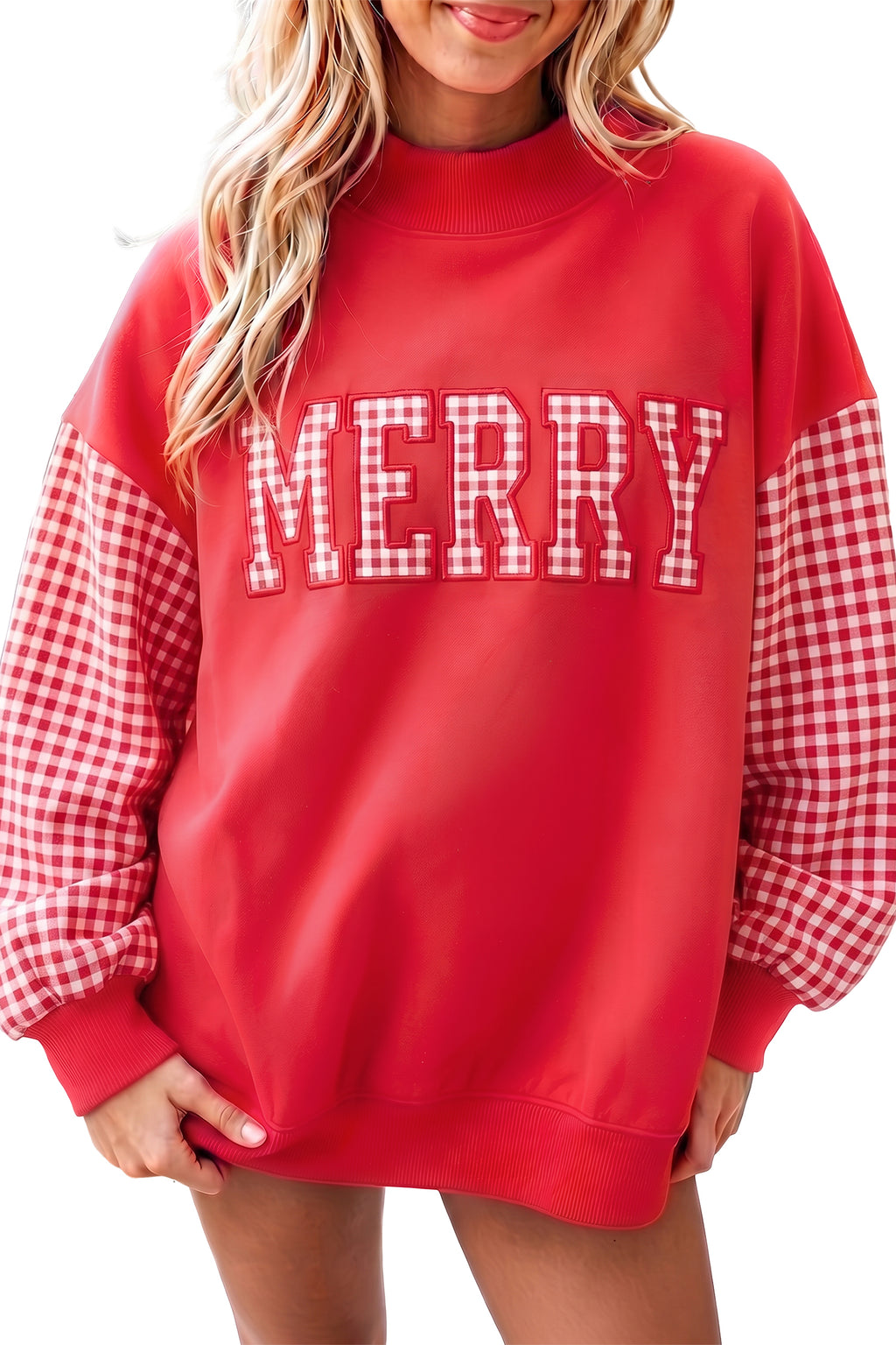 Evergreen Gingham Plaid Oversized Pullover Sweatshirt