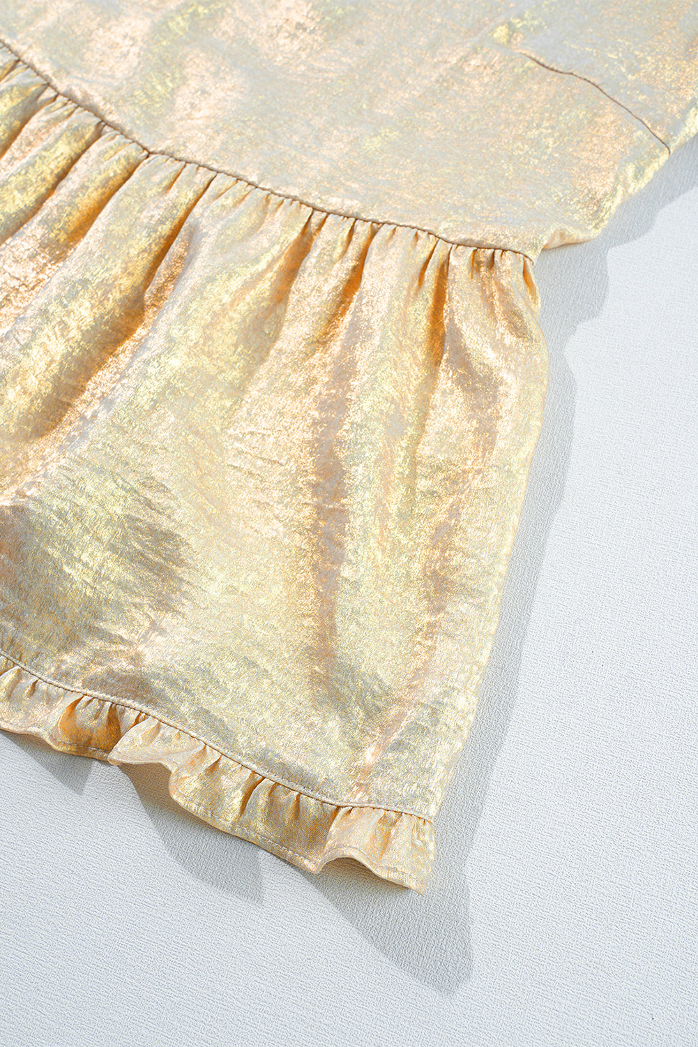 Dearlovers Gold Metallic Frilled V Neck Puff Sleeve Babydoll Blouse