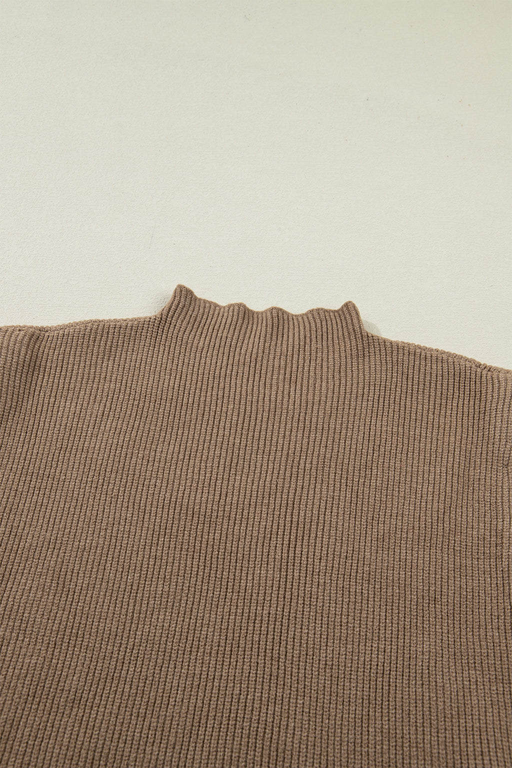 Light French Beige Solid Color Ribbed Knit Mock Neck Loose Sleeveless Sweater
