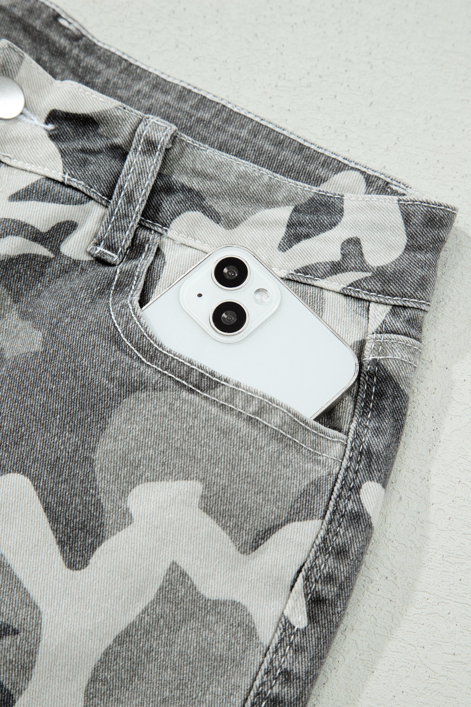Green Camo Pattern Cotton Denim Shift Jeans