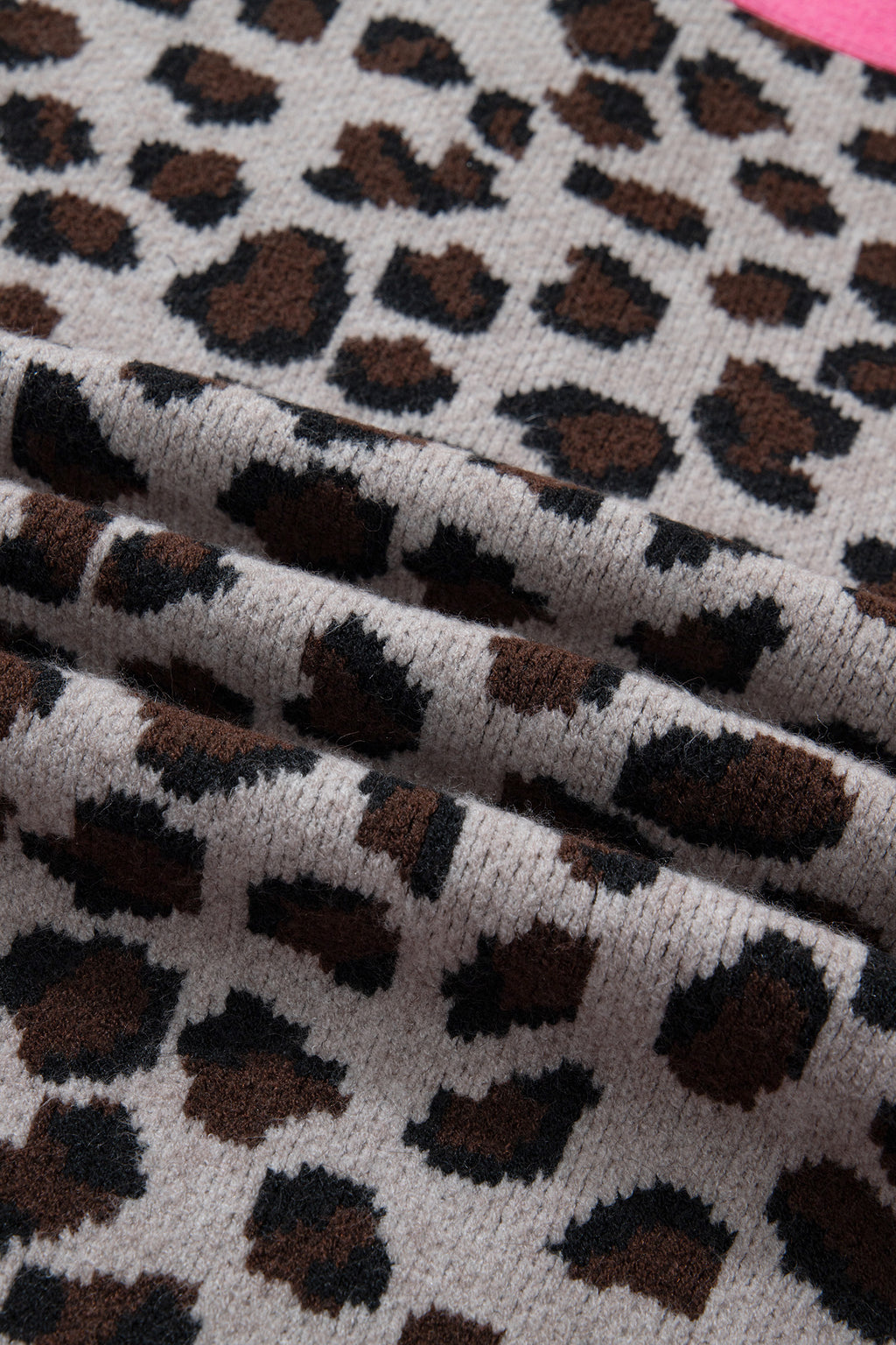 Khaki Oversize Color Block Trim Button Down Leopard Print Cardigan