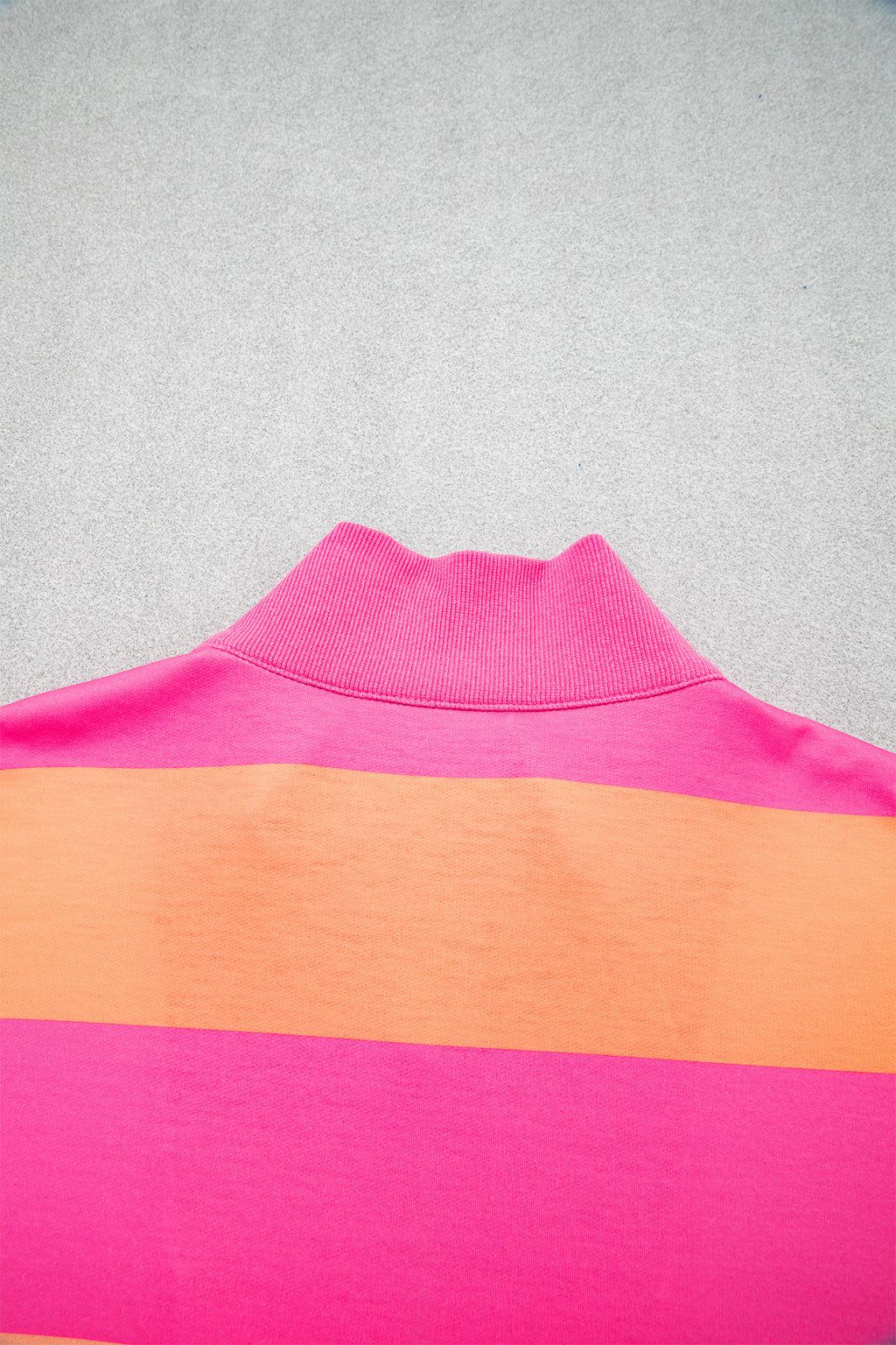 Pink Seam Detail Half Zip Tee Casual Shorts 2pcs Set