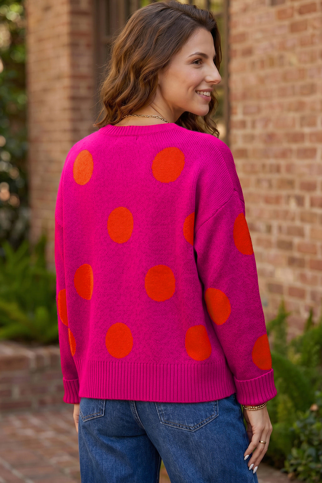 Strawberry Pink Playful Cozy Polka Dot Sweater